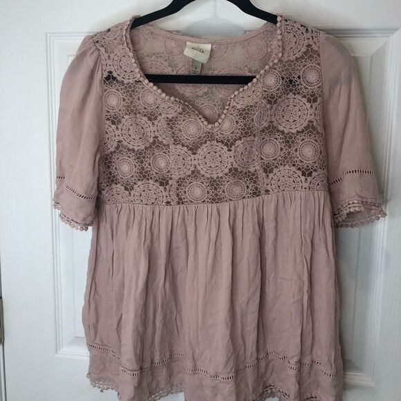 Knox Rose dusty pink short sleeve crocheted lace blouse top, size small - Picture 3 of 12